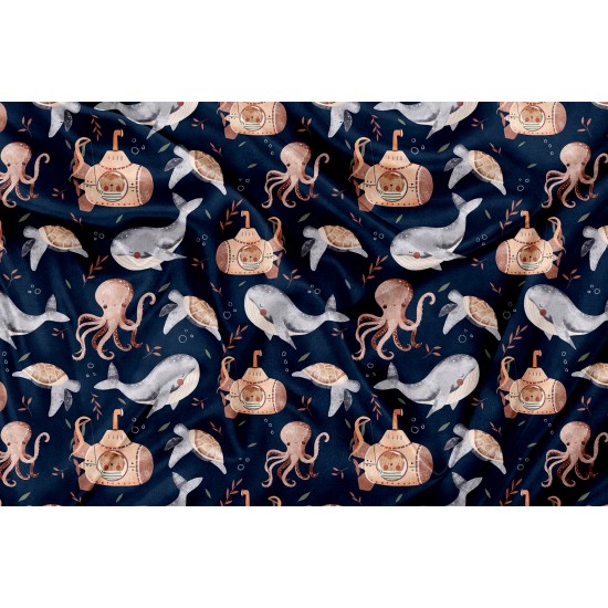 Printed Cuddle Minky Sous l'océan Navy - PRINT IN QUEBEC IN OUR WORKSHOP
